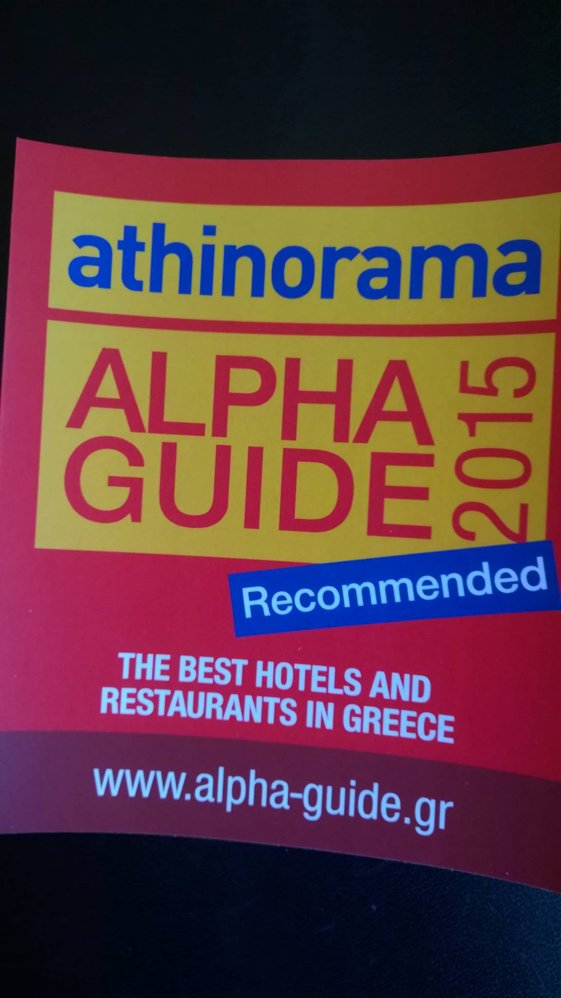 top hotel and restaurant award by Alpha Guide 2015